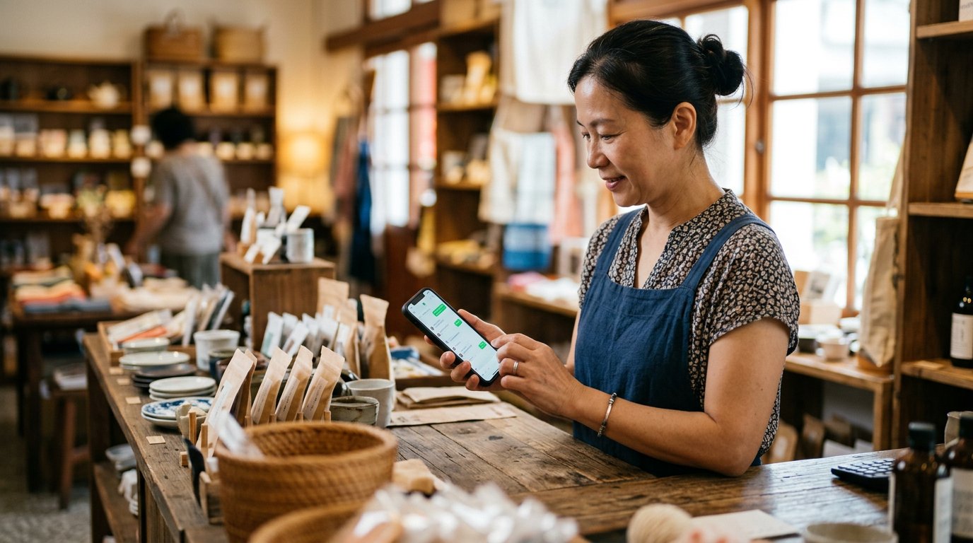 LINE官方帳號費用：店家在櫃檯用手機查看聊天訊息通知